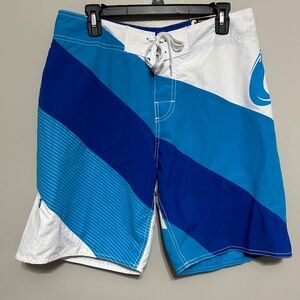 O'Rageous Swim Trunks 32 Ice Blue White Board Shorts NWT Beach Resort Vacation